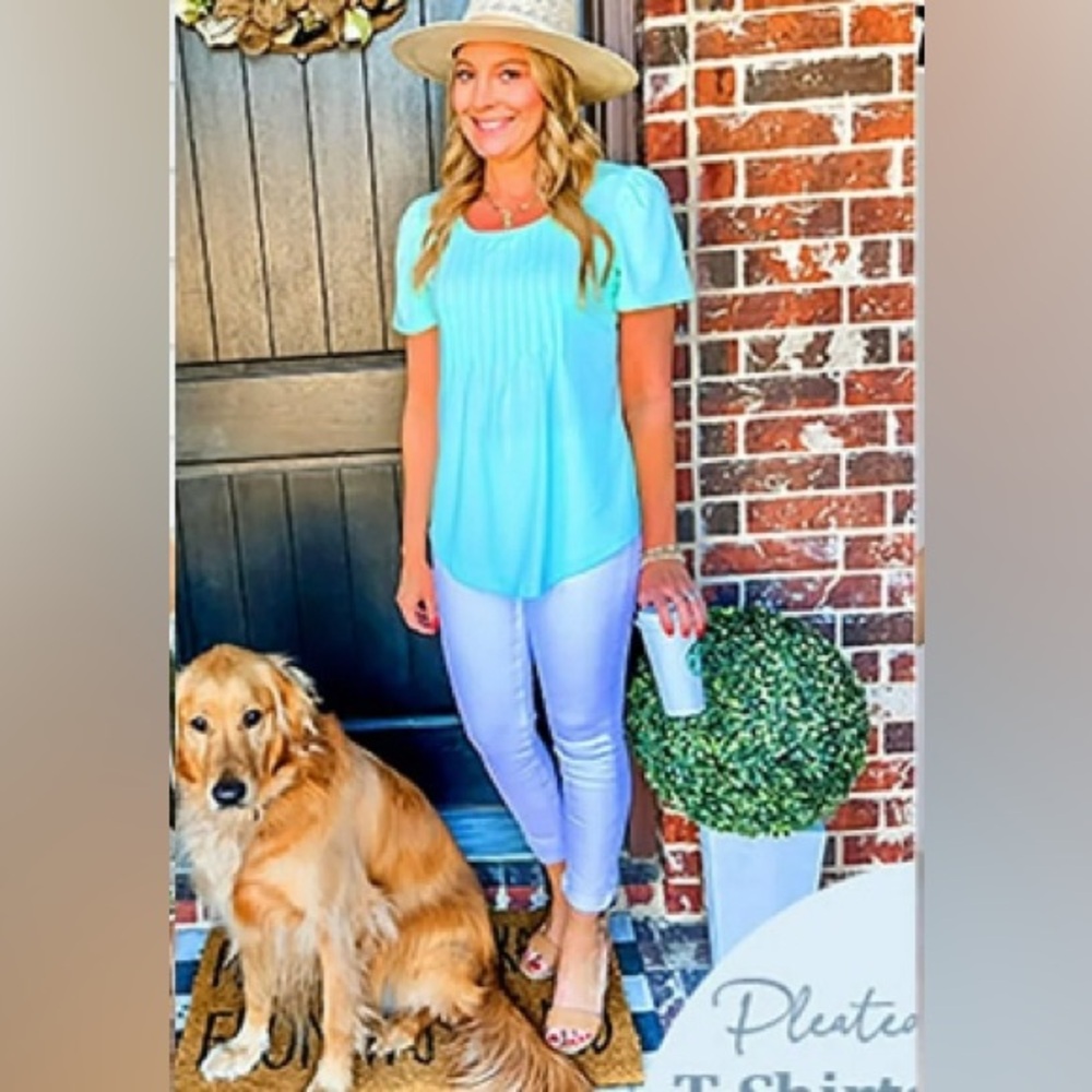 Turquoise Pleated front top